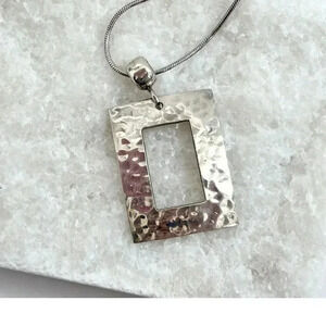 Paolo Romeo Italian Sterling Hammered Vintage Rectangular Pendant Necklace - 24"